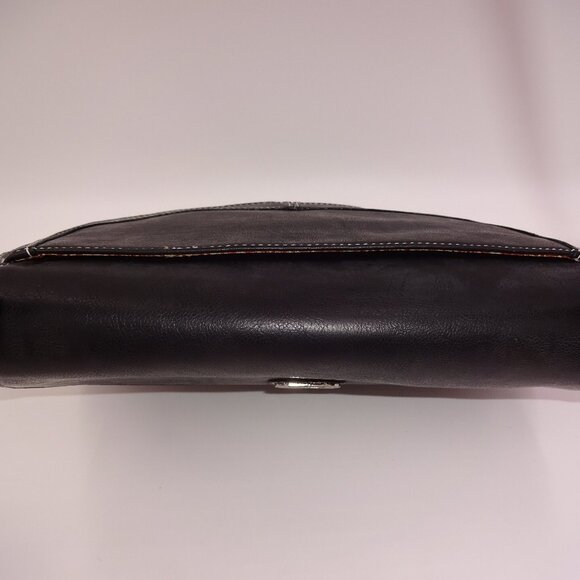 Black Guess Shoulder Purse Bag Handbag Brown Stitch Accents - Picture 6 of 9